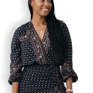Jonathan Simkhai scarf print draped cross front blouse top 13485